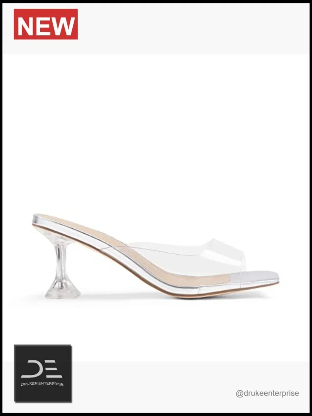 Clear Heeled Sandals Square Toe Transparent Stiletto Mules Slip On Shoes